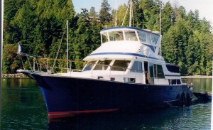 R.M. Tollefson's 48 blue hulled Tollycraft named Tolly